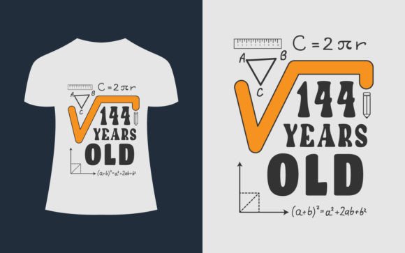 144 Years Old Math T-Shirt Design: A Versatile Graphic Asset for Content Creators