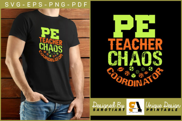 P.E. Teacher Chaos Coordinator T-shirt Graphic Design Asset for Crafts & Branding
