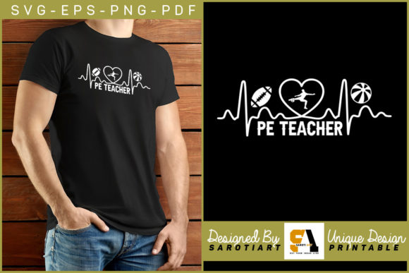 P.E Teacher with Heartbeat Vector Shirt: A Creative Graphic for Brand and Marketing Use
